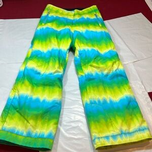 OBERMEYER ski snow pants bright colors tie dye yellow blue size 12 juniors kid L
